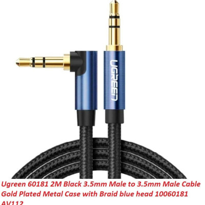 Ugreen UG60181AV112TK 2M màu đen cáp bẻ góc 90 độ 3.5mm mạ vàng 24K đầu màu xanh bọc kim loại chống nhiễu - HÀNG CHÍNH HÃNG