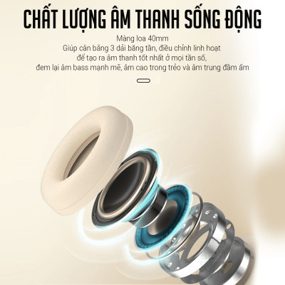 Tai Nghe Bluetooth Chụp Tai , Headphone Không Dây Bluetooth Có Mic Đàm Thoại Tiện Lợi, Pin Cực Khỏe Bluetooth 5.1 Cao Cấp - Hàng Chính Hãng Besti