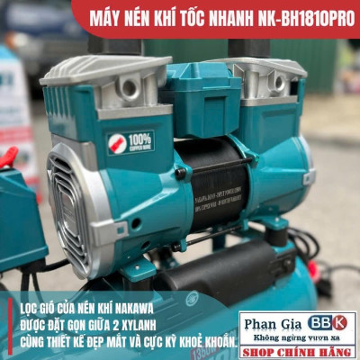 [chính hãƞg] Máy nén khí không dầu NAKAWA 10L - 1350W, tốc nhanh, siêu êm, 100% dây đồng, Bảo hành 1 năm