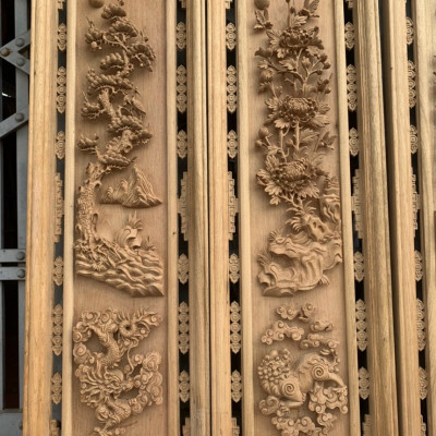 Tranh tứ quý bốn mùa trạm khắc bốn mùa và  tứ linh  bằng gỗ gụ kt 47×147×7cm,