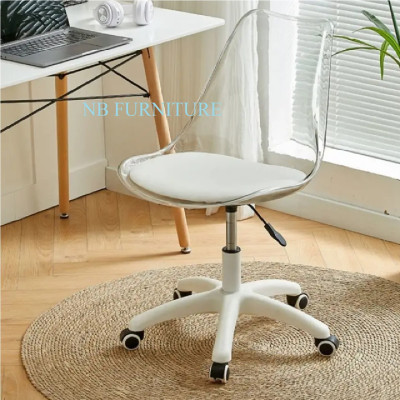 Acrylic transparent cosmetic chair study backrest bedroom swivel chair dresser office chair. Ghế mỹ phẩm trong suốt acrylic nghiên cứu tựa lưng phòng ngủ ghế xoay tủ quần áo ghế văn phòng.