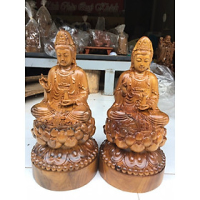 Tượng phật bà quan âm bồ tát bằng gỗ bách xanh thơm nức kt cao 30×15×15cm 