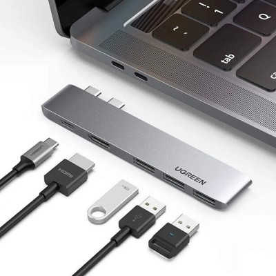 Ugreen UG60559CM251TK màu xám Type C Pro Hub 4K cho Macbook Pro / Air 16 " / 15" / 13" 100W sạc PD + 4K HDMI + 3 x USB 3.0 + Thunderbolt 3 8K - HÀNG CHÍNH HÃNG