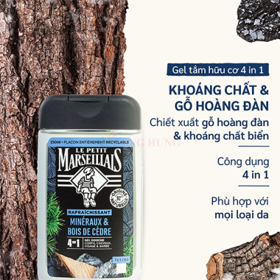 Gel tắm 92% hữu cơ Le Petit Marseillais 4 in 1 (250ml) - Hàng chính hãng