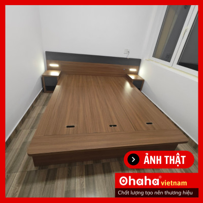 [Kèm Video thực tế & Miễn phí vận chuyển, lắp đặt] Giường ngủ bệt thông minh kiểu Nhật cao cấp có tap đầu giường và đèn Led cảm ứng Ohaha - GB001