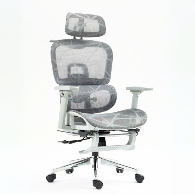 Ghế làm việc chống đau lưng màu xám CR4332-2M Nội thất Capta Ghế văn phòng công thái học hỗ trợ cột sống lưng nệm lưới thoáng khí màu xám chân xoay thép mạ chrome Luxury office chair