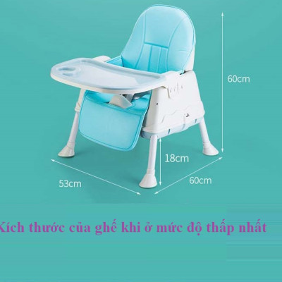 Ghế Ăn Dặm, Ghế Ăn Nâng Hạ Độ Cao Có Nệm Và Bánh Xe - Màu Xanh (Tặng Thìa Ăn Dặm Báo Nóng)