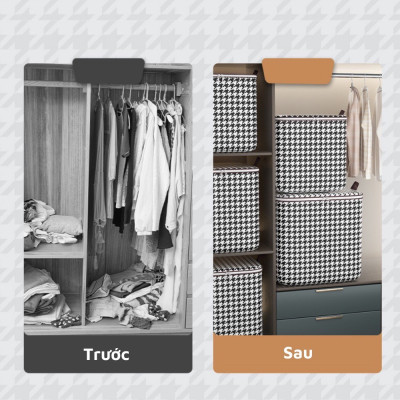 Túi Đựng Quần Áo Sọc Caro Trắng Đen  – Gấp Gọn, Đựng Đồ Tiện Lợi, Có Quai Xách