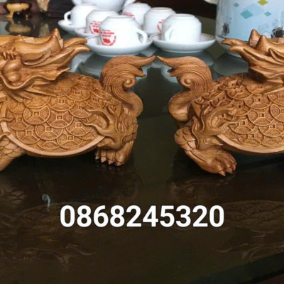 Rùa long quy kim tiền cầu tài lộc bằng gỗ bách xanh thơm nức kt 15×10×9cm 