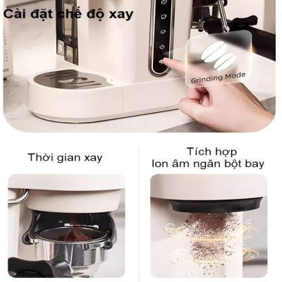 Máy pha cà phê bán tự động 3 trong 1 Espresso, Cappuccino, Latte. Kết hợp máy xay cà phê 15 chế độ. Thương hiệu Mỹ cao cấp HiBREW. HÀNG CHÍNH HÃNG