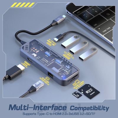 Hub Chuyển Đổi MicroPack EXPAND MDC-N8T 8 Trong 1 Kết Nối Type-C Thiết Kế Lộ Bo Mạch Bên Trong Nhìn Hiện Đại Phong Cách Hàng Chính Hãng