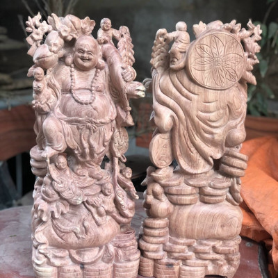 Tượng phật di lặc ngũ phúc bằng gỗ hương đá kt cao 105×40×20cm