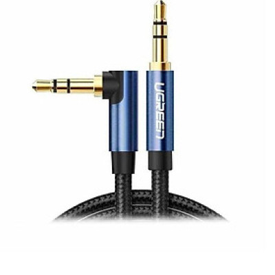 Ugreen UG60178AV112TK 0.5M bẻ góc 90 độ cáp 3.5mm màu đen đầu xanh dương mạ vàng 24k 50cm - HÀNG CHÍNH HÃNG