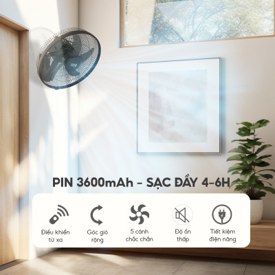 Quạt tích điện Lebenlang LBL1702, quạt cây có điều khiển 5in1, 35W, sạc từ 4-6h, 5 tốc độ gió, bảo hành 2 năm – hàng chính hãng