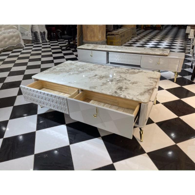 combo bàn trà + kệ tivi nhập khẩu mặt đá pandora