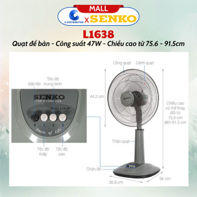 Quạt Lửng Ống Nhựa Senko L1638 - Công suất 47W - Màu tuỳ chọn - Hàng Chính Hãng