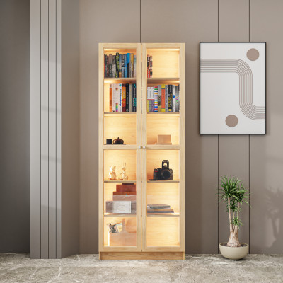 [Happy Home Furniture] CATY, kệ sách 6 tầng cửa kính tích hợp đèn LED, 80cm x 30cm x 202cm (DxRxC), KSA_010_LED