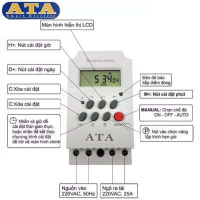 Công tắc hẹn giờ cơ 24h ATA AT-17 Hàng Chính hãng