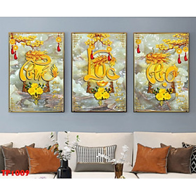 Tranh treo tường- Tranh tráng gương Phúc Lộc Thọ- Bộ 3 tấm