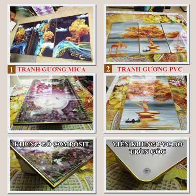 Bộ tranh gương 3 bức. Chất liệu bề mặt gồm 2 lựa chọn PVC hoặc mica trong suốt, 2 lựa chọn viền khung ms: 231359202L1