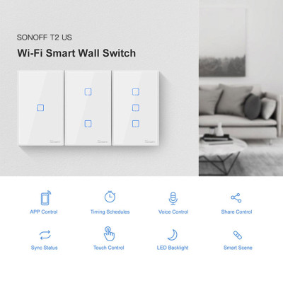 Bảng điều khiển tiêu chuẩn SONOFF T2US3C-TX 3 gang công tắc đèn tường WiFi thông minh 433MHz điều khiển từ xa RF 
