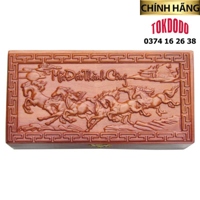 Hộp Đựng Trang Sức, Vật Phẩm Văn Phòng TOKDODO Gỗ Tự Nhiên Chạm Mã Đáo Thàng Công