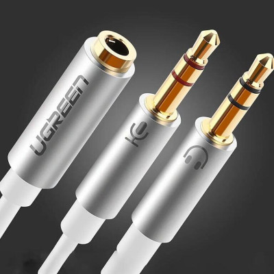 Ugreen UG10790AV140TK 20CM màu Bạc Dây chuyển âm thanh 3.5mm âm sang Jack Mic + Loa dương - HÀNG CHÍNH HÃNG