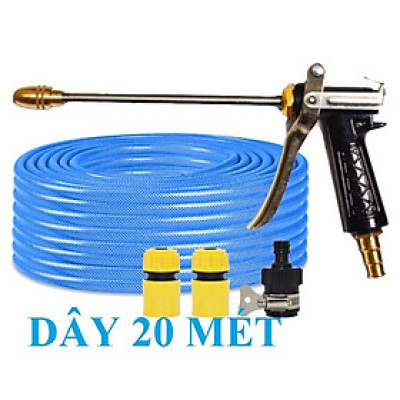 ️ Bộ dây vòi xịt nước rửa xe, tưới cây , tăng áp 3 lần, loại 20m 206701-2P đầu đồng, cút, nối đen