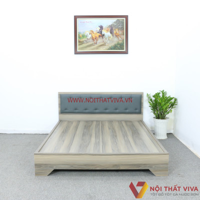 Giường Ngủ Gỗ MDF Phủ Melamine Bọc Nệm Xanh Đậm Chân Cao Màu Nết