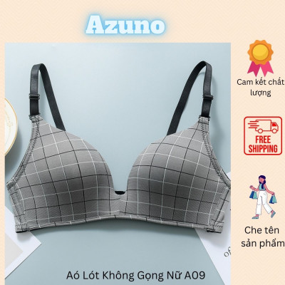 Áo Lót Nữ Không Gọng, Áo Ngực Đệm Mỏng Azuno A09 Cotton Nâng Ngực, Họa Tiết Kẻ Caro Nhiều Màu
