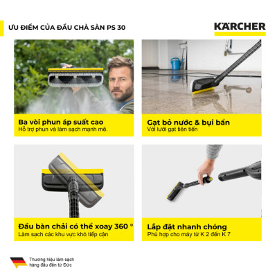 Phụ kiện đầu chà sàn PS 30 - Dùng cho máy phun rửa áp lực cao Karcher K 2 - K 7 - Hàng Chính Hãng