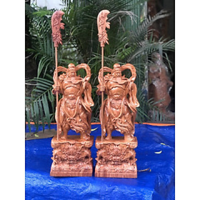 Tượng quan công trấn ải cầm đao đứng trên đầu hổ phù kt cao 80×30×20cm