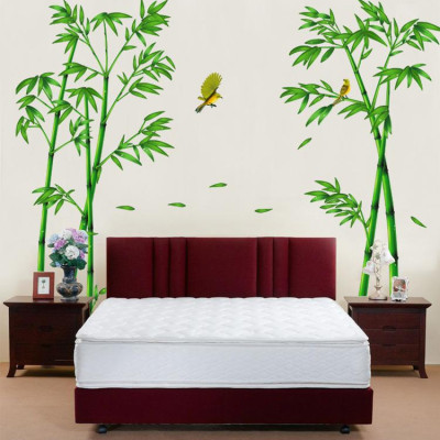 [ Size Lớn ] Decal dán tường kết hợp Hoa Sen Hồng và Bụi Tre  AM9104+XL8292