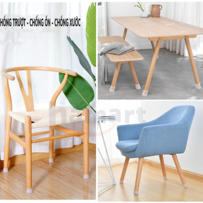 COMBO 4 Miếng Lót Chân Bàn Ghế Silicone Bọc Chân Bàn Ghế Vuông & Tròn Tiện Lợi