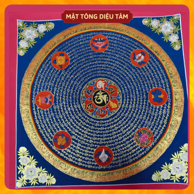 Tranh Mandala Lục Tự Chân Ngôn tranh Chú Om Vẽ Tay Thủ Công họa sư Nepal 55cm kim cương thừa [ tranh KHÔNG KHUNG] Mật tông Diệu Tâm