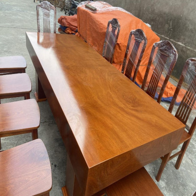 Bộ Bàn Ăn 10 Ghế Xẻ Quạt Gỗ Hương Đá