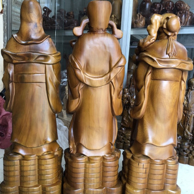 Bộ tam đa phúc lộc thọ bằng gỗ bách xanh kt cao 70×17×20cm