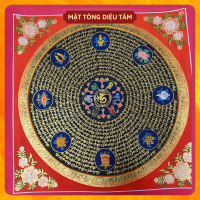 Tranh Mandala Lục Tự Chân Ngôn tranh Chú Om Vẽ Tay Thủ Công họa sư Nepal 55cm kim cương thừa [ tranh KHÔNG KHUNG] Mật tông Diệu Tâm