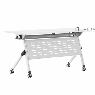 Bàn làm việc xếp gọn có Yếm sắt che TF2006-12W Nội thất Capta Bàn tư vấn mặt xếp gọn màu trắng chân bàn sắt sơn tĩnh điện màu trắng có bánh xe tại hcm