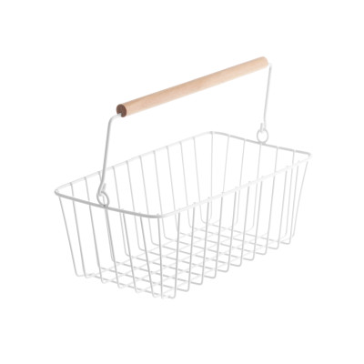 Giỏ kim loại  có tay cầm  bằng gỗ . Phân phối bởi Cobi Home.