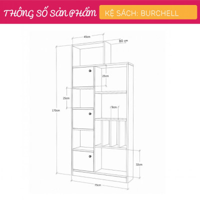 Kệ đựng sách từ gỗ công nghiệp MDF SMLIFE Burchell