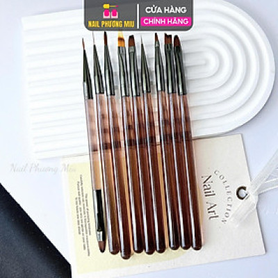 Bộ Set Cọ 9 Cây Làm 10 Đầu Làm Nail, Màu Nâu, Cọ Bản, Cọ Fen, Cọ vẽ Omber, Cọ Nét, Cọ Đắp Gel Cho Thợ Làm Nail Tiện Lợi