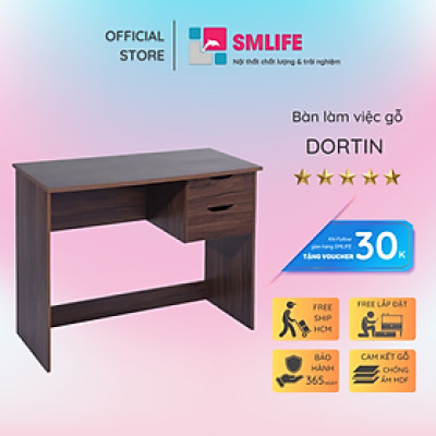 Bàn máy tính bằng gỗ thiết kế liền tủ SMLIFE Dortin