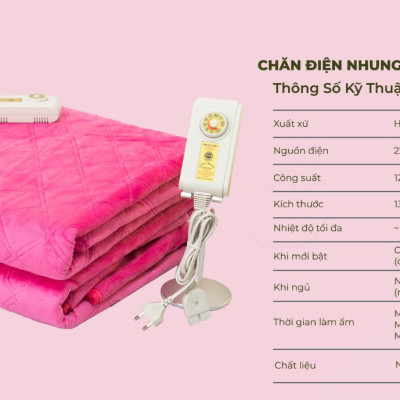 Đệm điện (135x180cm, 110-220v, 200w) chất liệu nhung hàng nhập khẩu hàn quốc