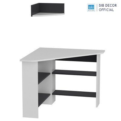 Bàn Làm Việc Gỗ Kèm Kệ Treo Góc Tường Màu Trắng Phối Đen Hiện Đại Thương Hiệu SIB Decor BLV109