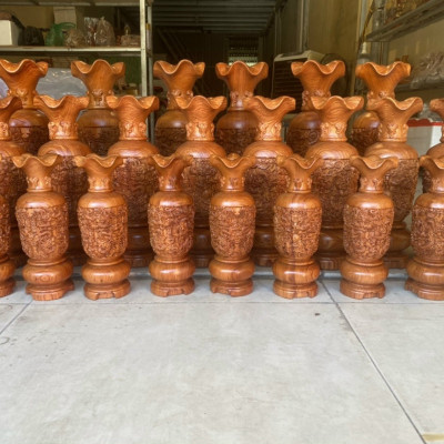 Cặp LỤC BÌNH KHẮC TỨ LINH HÚT TÀI LỘC BẰNG GỖ HƯƠNG ĐÁ KT CAO 30×10×10CM