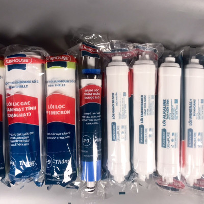 Bộ lõi lọc nước Sunhouse từ 01-09 gồm: Lõi lọc nước 123, Lõi lọc nước RO, 05 lõi lọc chức năng 56789, Hàng chính hãng
