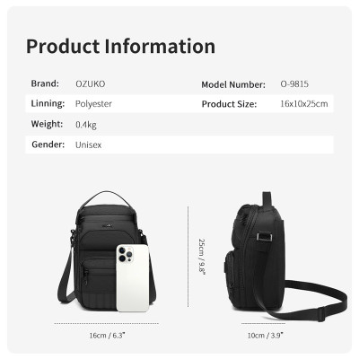 Ozuko Túi Đeo Vai Nhỏ Thời Trang Nam Chống Thấm Nước Ánh Sáng Ngoài Trời Nhiều Túi Sling Túi Đeo Ngang
