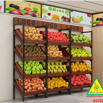 Kệ trưng bày sản phẩm, hàng hóa , kệ trang trí khung sắt mặt gỗ KST425 - NỘI THẤT LẮP RÁP VIENDONGADV