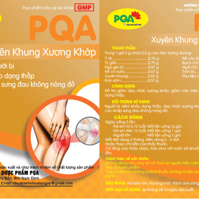 PQA Xuyên Khung Xương Khớp là dược phẩm thảo dược cho người bị viêm khớp dạng thấp, đau nhức xương khớp, cử động khó khăn, các khớp sưng đau hỗ trợ hạn chế đau nhức, giảm các triệu chứng của viêm khớp
